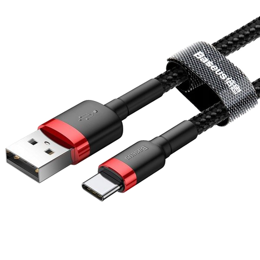 Nylonowy kabel USB-A - USB-C Baseus Cafule Quick Charge 3.0 3A 0.5m Czarno-czerwony