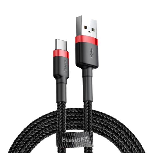 Nylonowy kabel USB-A - USB-C Baseus Cafule Quick Charge 3.0 2A 3m Czarno-czerwony (CATKLF-U91)
